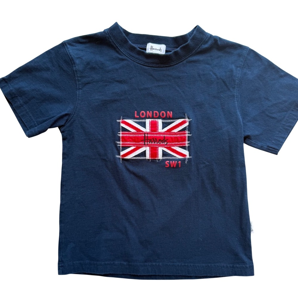 Vtg Harrods London‎ SW1 Union Jack T-Shirt Kids 6-7 Graphic Streetwear hipster